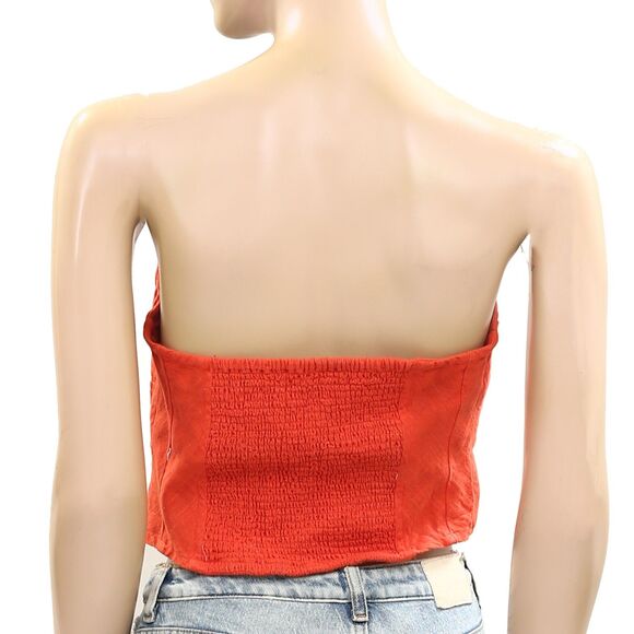 Free People Leilani Cropped Tube Top Sleeveless Smocked Red Cotton S NEW 276218 - Picture 7 of 10